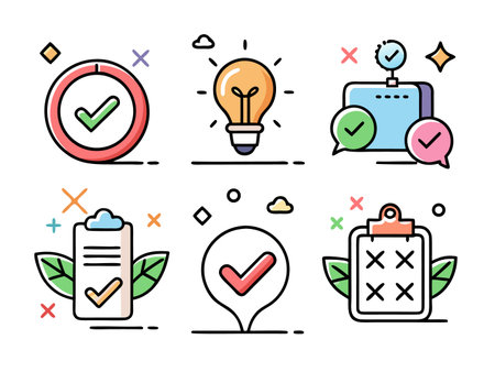 Vibrant illustrations show approval and progress, with whimsical designのイラスト素材