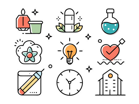 Colorful vector illustration of a collection of common everyday icons.のイラスト素材