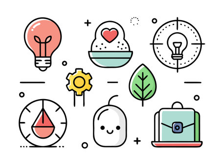 Conceptual icons in a flat, linear style show innovation and possibilities.のイラスト素材