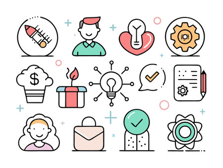 Colorful outline illustration displays business concepts and creative thinking.のイラスト素材