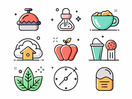 Collection of whimsical, simple line drawings of plants, hearts and containers.のイラスト素材