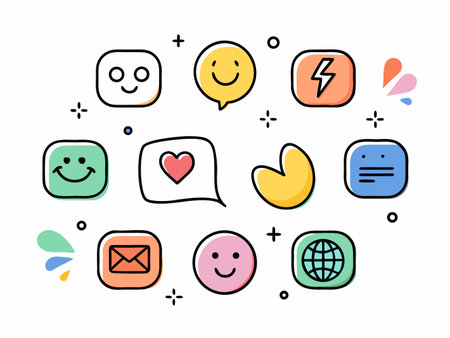 An array of colorful app icons displays communication, and happy social media.のイラスト素材