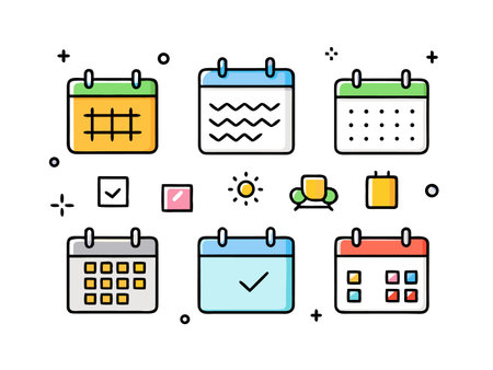 Collection of education icons in a colorful outline style representing knowledgeのイラスト素材