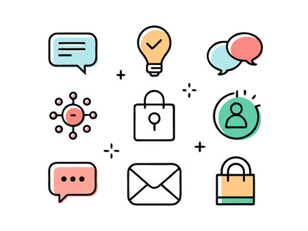 Graphic icons convey business communication, security, and networking ideasのイラスト素材
