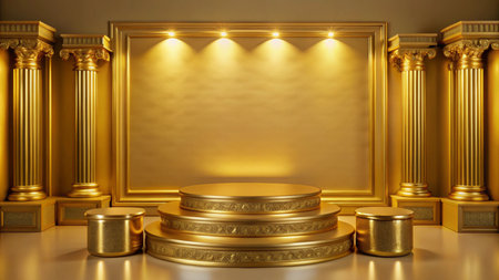 Golden stage with pillars and frame.の素材