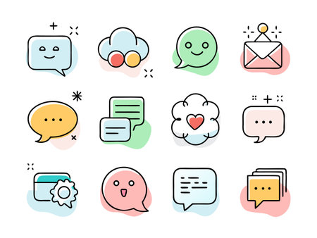 Colorful speech bubbles and decorative elements convey a playful messageのイラスト素材