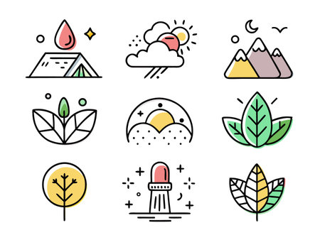 Nine colorful app icons represent various functions in a minimalist style.のイラスト素材