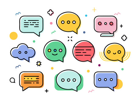Vibrant illustration featuring assorted speech bubbles in playful colorsのイラスト素材