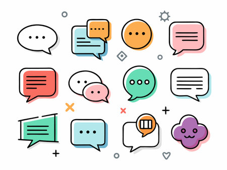 Playful cartoon vector featuring an array of colorful speech bubbles icons.のイラスト素材