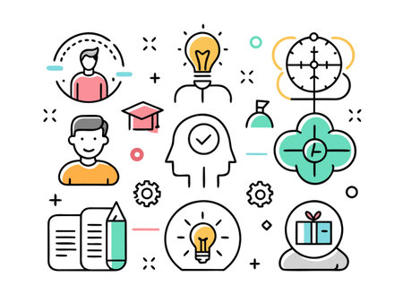 Illustrative graphic showcases ideas, concepts, and innovation themes icon art.のイラスト素材