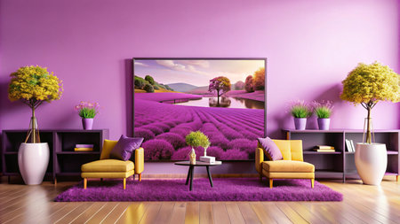 Purple living room with lavender print.の素材