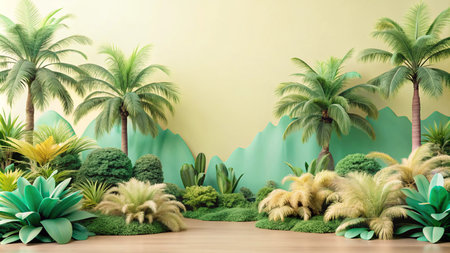 Tropical Paradise with Palm Trees and Lush Greenery.の素材
