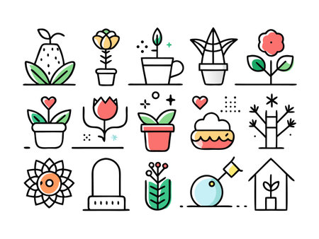 A delightful array of celebratory icons showcases a whimsical cartoon style.のイラスト素材