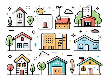 Various potted plants and gardening items with modern line art style iconsのイラスト素材