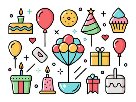 Celebration themed vector illustration features party elements on white backdropのイラスト素材
