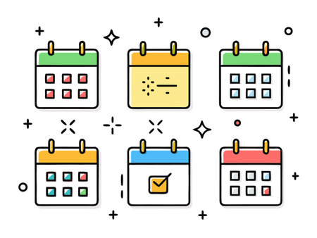 Colorful vector icon set, representing education, knowledge, and learning tools.のイラスト素材