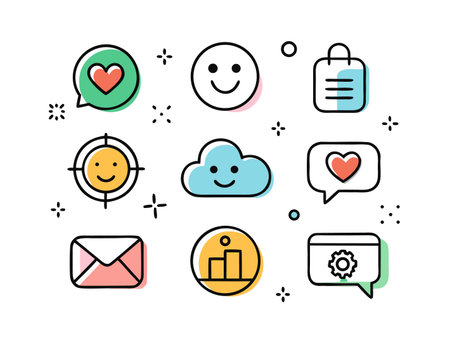 A set of vibrant and clean line icons depicting various internet related themes.のイラスト素材