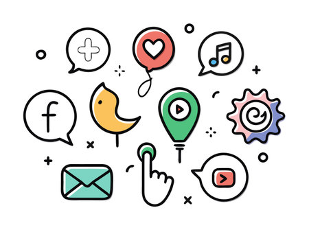 Collection of vibrant Halloween themed icons on a white background layout.のイラスト素材