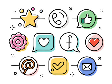 Various communication icons in a colorful, minimalist and modern doodle style.のイラスト素材
