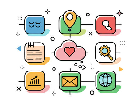 A collection of nine colorful calendar icons illustrates time and scheduling.のイラスト素材