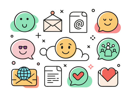 Illustrative icons represent connection and communication in modern vector styleのイラスト素材