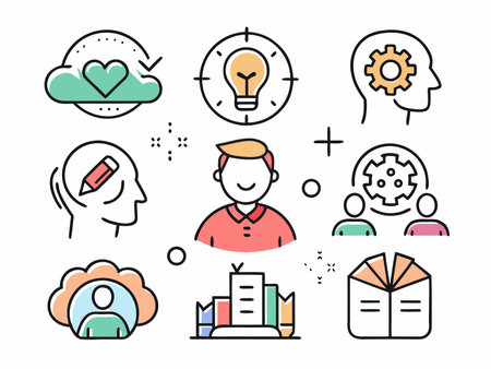 Colorful vector icons depict concepts of success, creativity, and balance.のイラスト素材