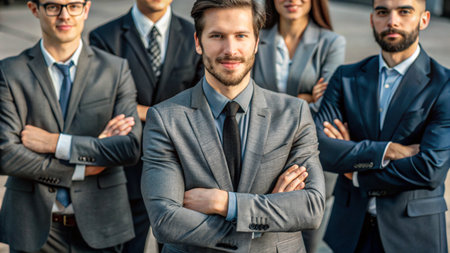 Confident business team standing with arms crossed.の素材