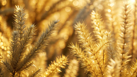 Close-up of golden wheat stalks in the sun.の素材