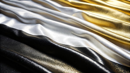 Abstract background with black, white and gold fabric.の素材