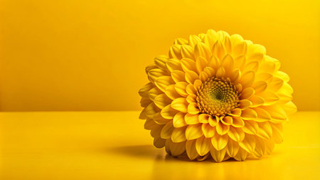 A single yellow chrysanthemum flower on a yellow background.の素材