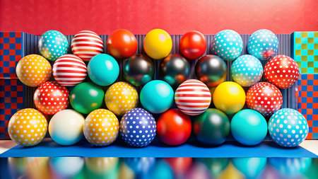 Colorful balls in a vibrant geometric setting.の素材