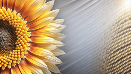 Close-up of a sunflower with yellow and orange petals and a textured background.の素材