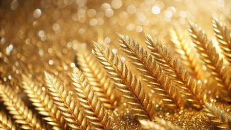 Golden wheat stalks with a bokeh background.の素材