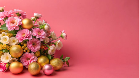 Pink and Gold Easter Decorations with Flowers.の素材