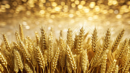 Golden wheat stalks with bokeh background.の素材