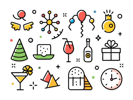Celebratory icons show party mood and joyous event themingのイラスト素材