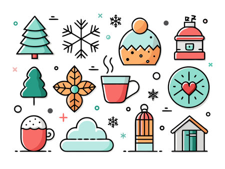 Collection of vector winter themed icon illustration artのイラスト素材