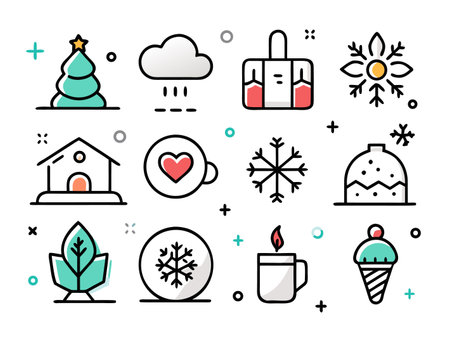 A collection of winter themed icons display holiday cheerのイラスト素材