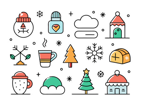 Festive holiday icons in a cheerful, simple, flat design.のイラスト素材