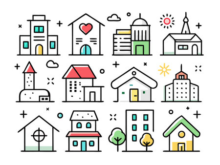 Collection of diverse and cute winter holiday icons set artのイラスト素材