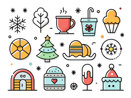Winter holiday themed icons arranged as vector backgroundのイラスト素材