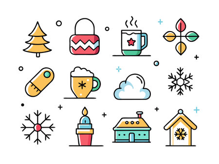 Holiday icons arranged with simple, cheerful vector designのイラスト素材