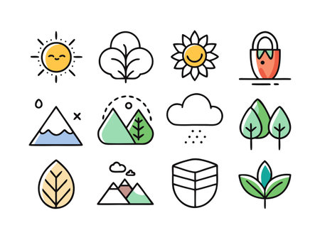 Collection of charming nature icon set on a white backgroundのイラスト素材