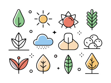 Nature icons in line art style representing earth elementsのイラスト素材