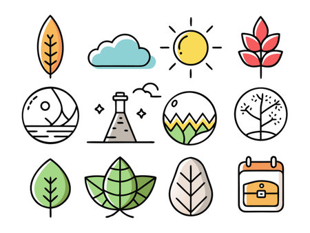 Collection of diverse nature and science icon vector setのイラスト素材