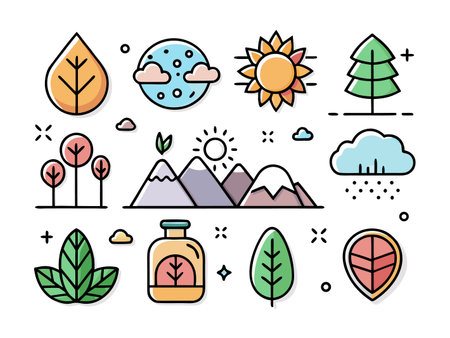 Nature icon collection in flat design representing wellnessのイラスト素材