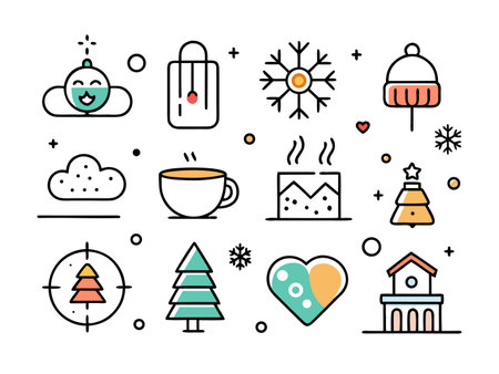 Festive winter holiday vector icon set evokes joyfulness.のイラスト素材