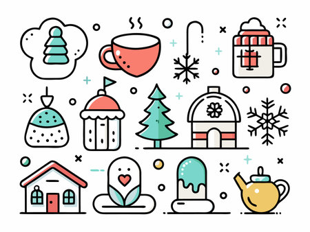 Festive winter icons evoke a cozy and cheerful holiday moodのイラスト素材