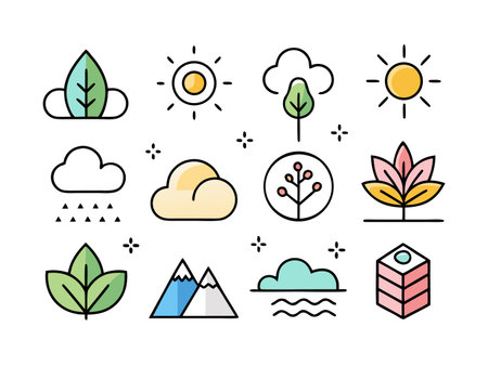 Flat vector nature icons represent environment elementsのイラスト素材