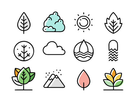 Stylized weather and nature icons offer a minimalist designのイラスト素材